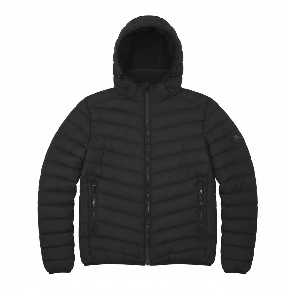 12 Pack Adult Hooded Bubble Jacket with Fleece Lining in Black