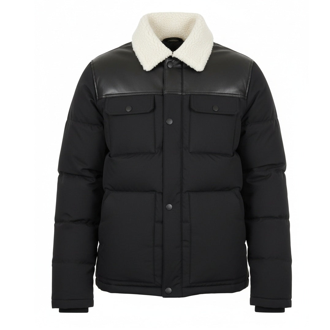 12 Pack Adult Puffer Jacket with Sherpa Collar in Black