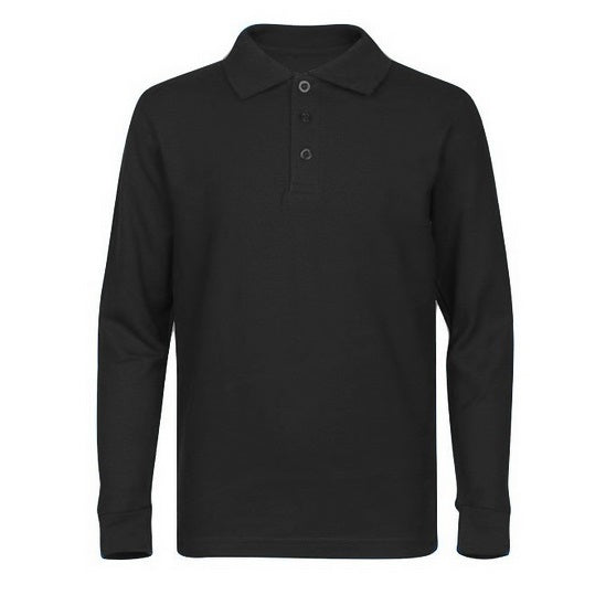 Wholesale Men's Long Sleeve Pique Polo Shirt in Black