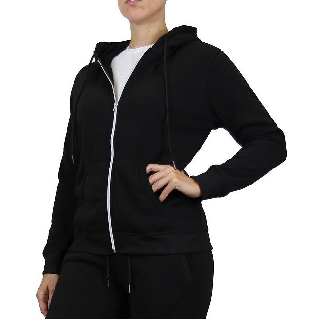 Wholesale Women's Full Zip Fleece-Lined Hoodie in Black