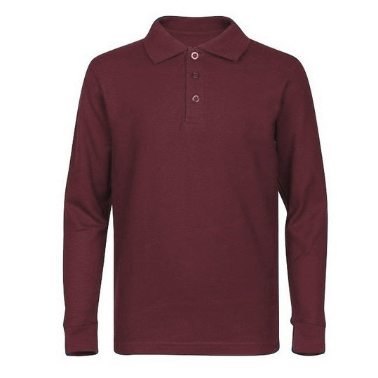 Wholesale Men's Long Sleeve Pique Polo Shirt in Burgundy