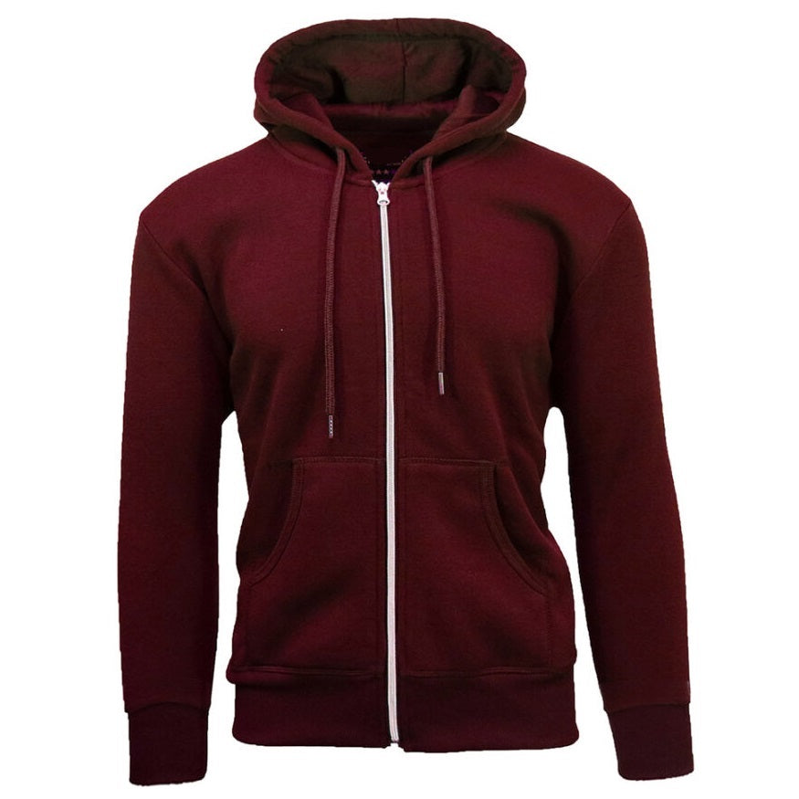 24 Pack Men's Fleece Zip Up Hoodie Sweatshirt in Burgundy