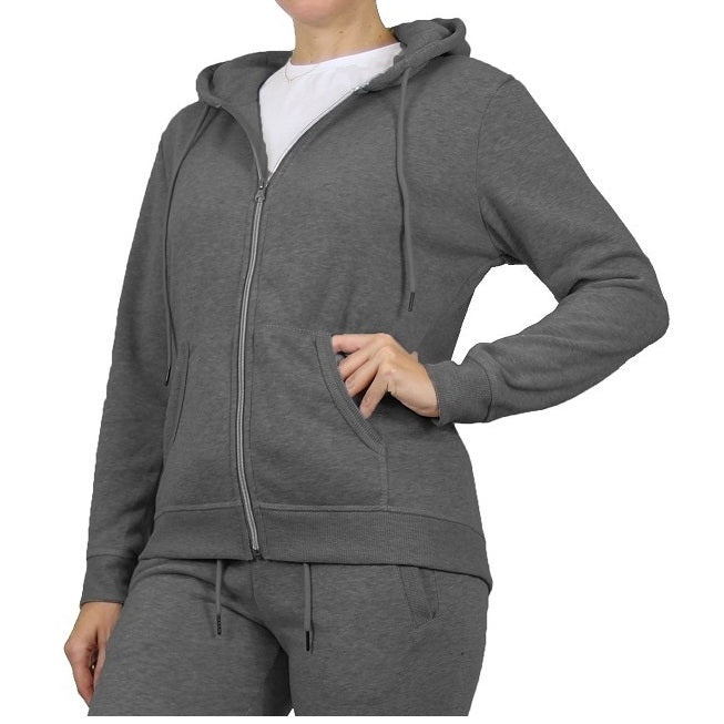 Wholesale Women's Full Zip Fleece-Lined Hoodie in Charcoal