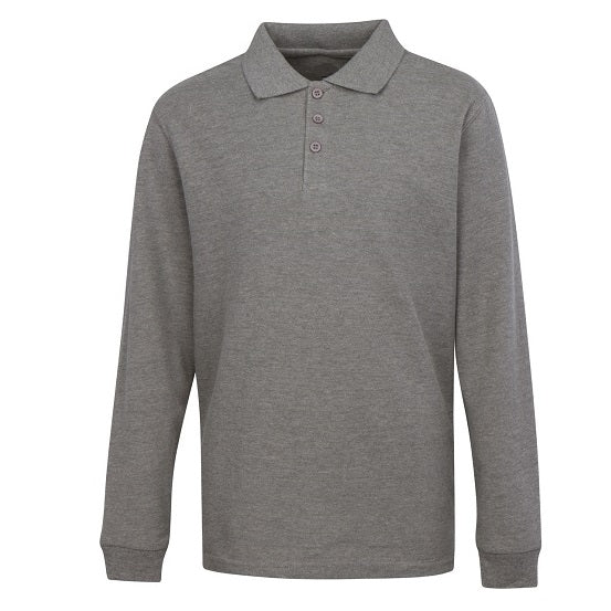Wholesale Men's Long Sleeve Pique Polo Shirt in Grey