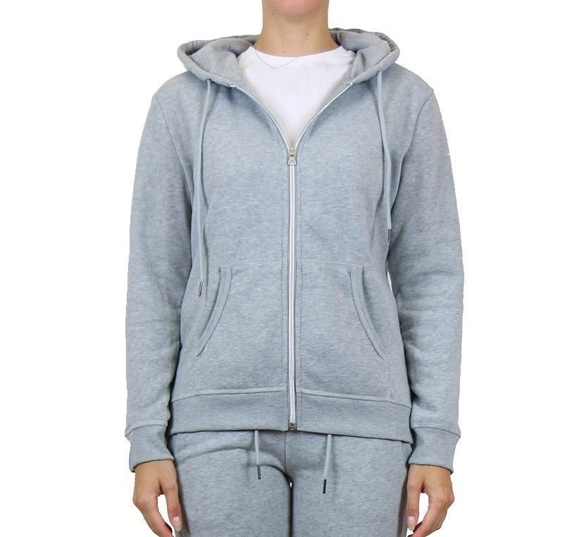 Wholesale Women's Full Zip Fleece-Lined Hoodie in Grey