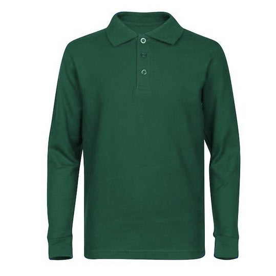 Wholesale Men's Long Sleeve Pique Polo Shirt in Hunter Green