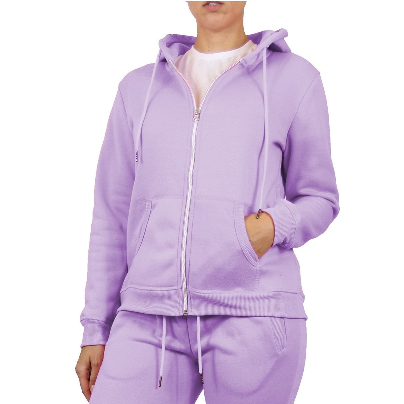 Wholesale Women's Full Zip Fleece-Lined Hoodie in Lavender