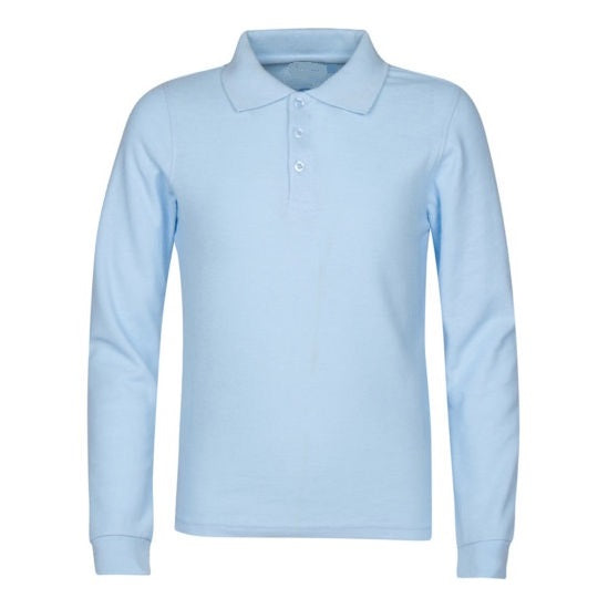 Wholesale Men's Long Sleeve Pique Polo Shirt in Light Blue