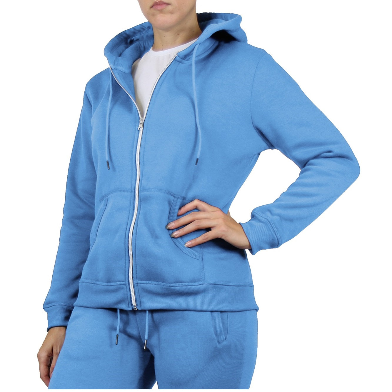 Wholesale Women's Full Zip Fleece-Lined Hoodie in Light Blue