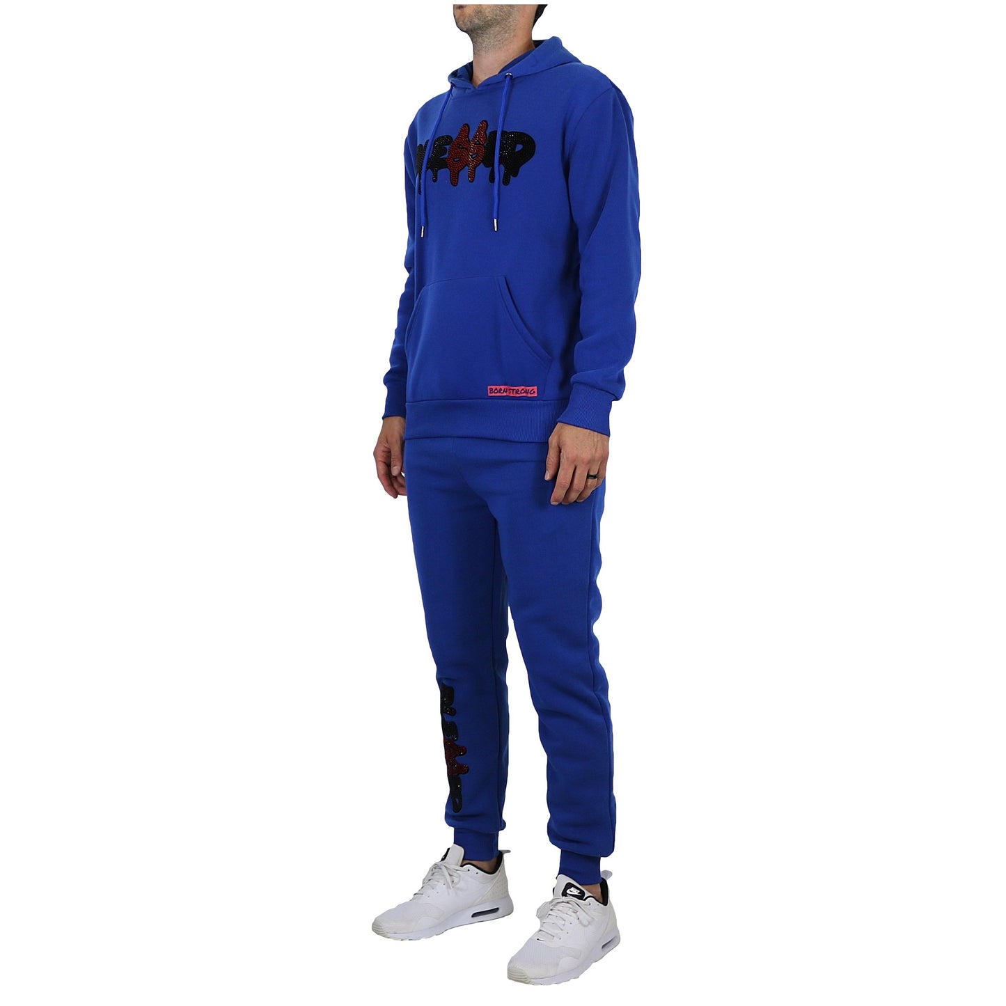 12 Pack Hoodie & Jogger 2 Piece Set "BLESSED" Rhinestone Design - Royal Blue