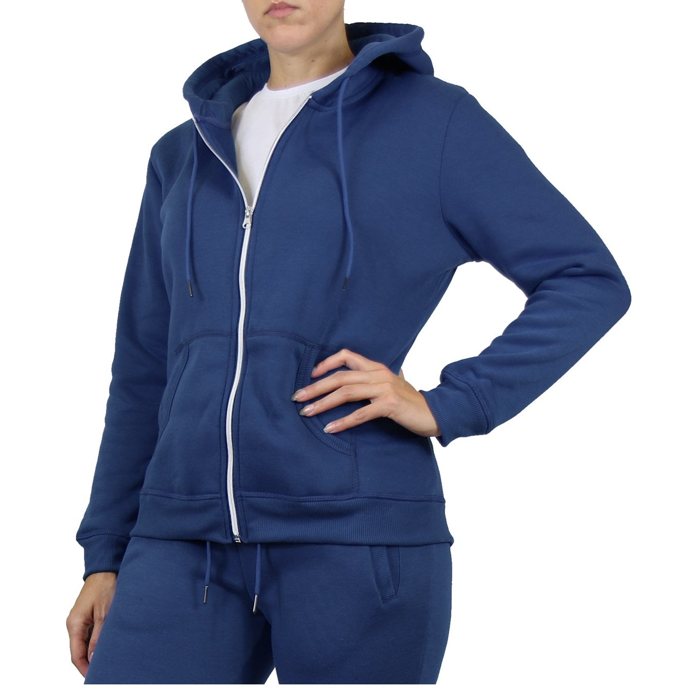 Wholesale Women's Full Zip Fleece-Lined Hoodie in Navy