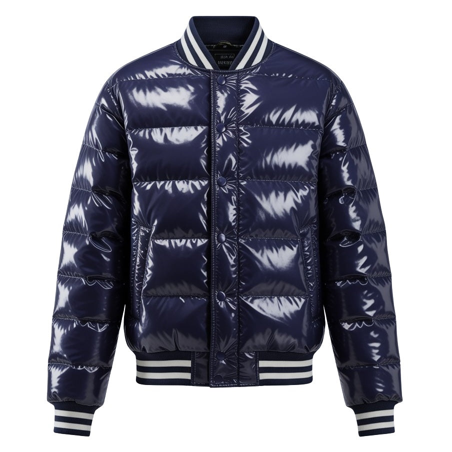 12 Pack Adult Varsity Style Shiny Bubble Jacket in Navy