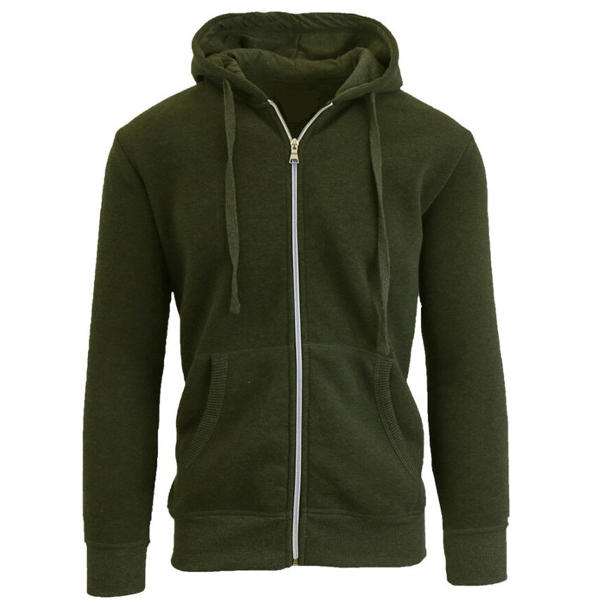 24 Pack Men's Fleece Zip Up Hoodie Sweatshirt in Olive