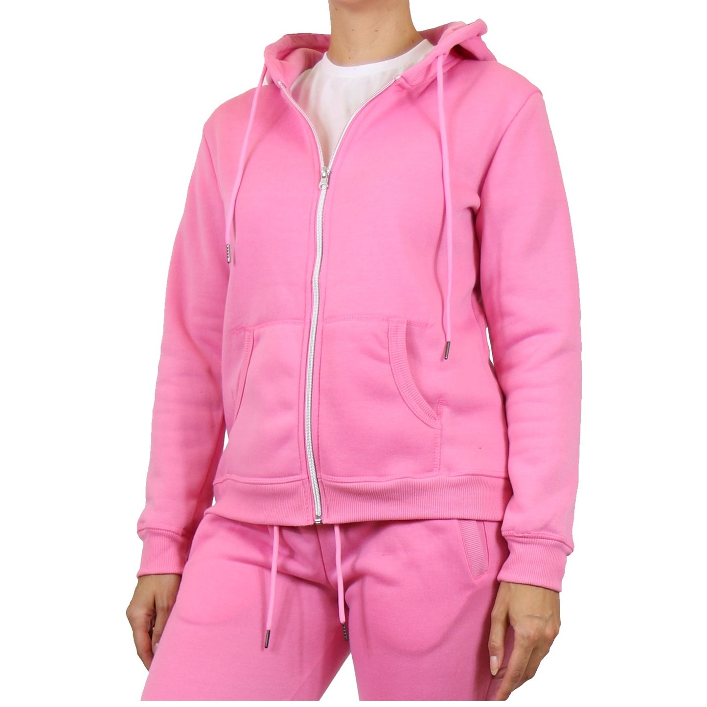 Wholesale Women's Full Zip Fleece-Lined Hoodie in Pink