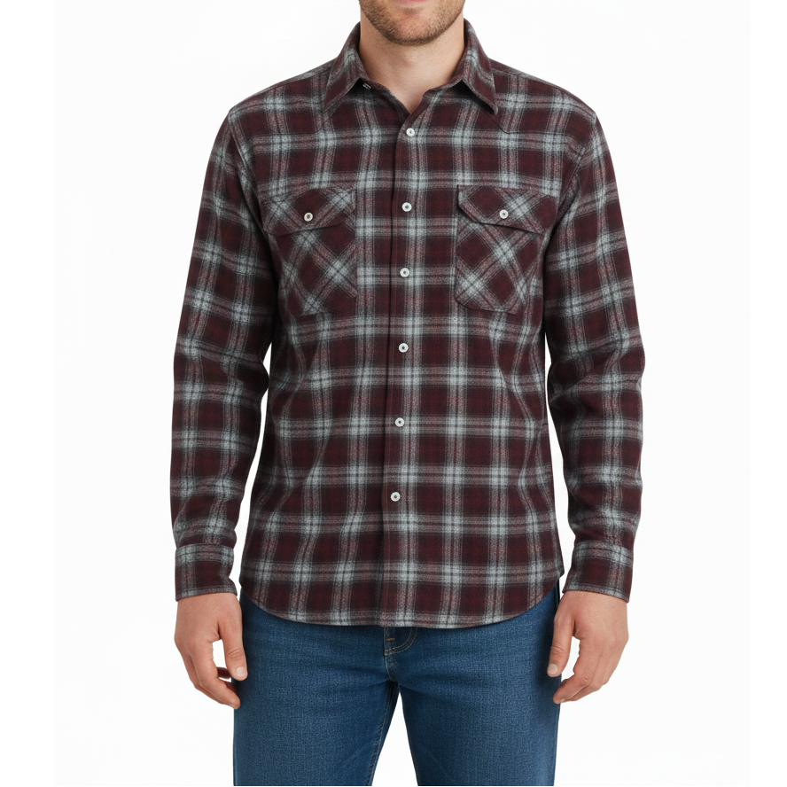 24 Pack Men's Long Sleeve Flannel Shirt - Red / Stone