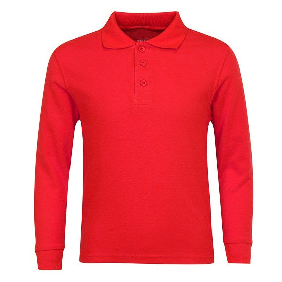 Wholesale Men's Long Sleeve Pique Polo Shirt in Red