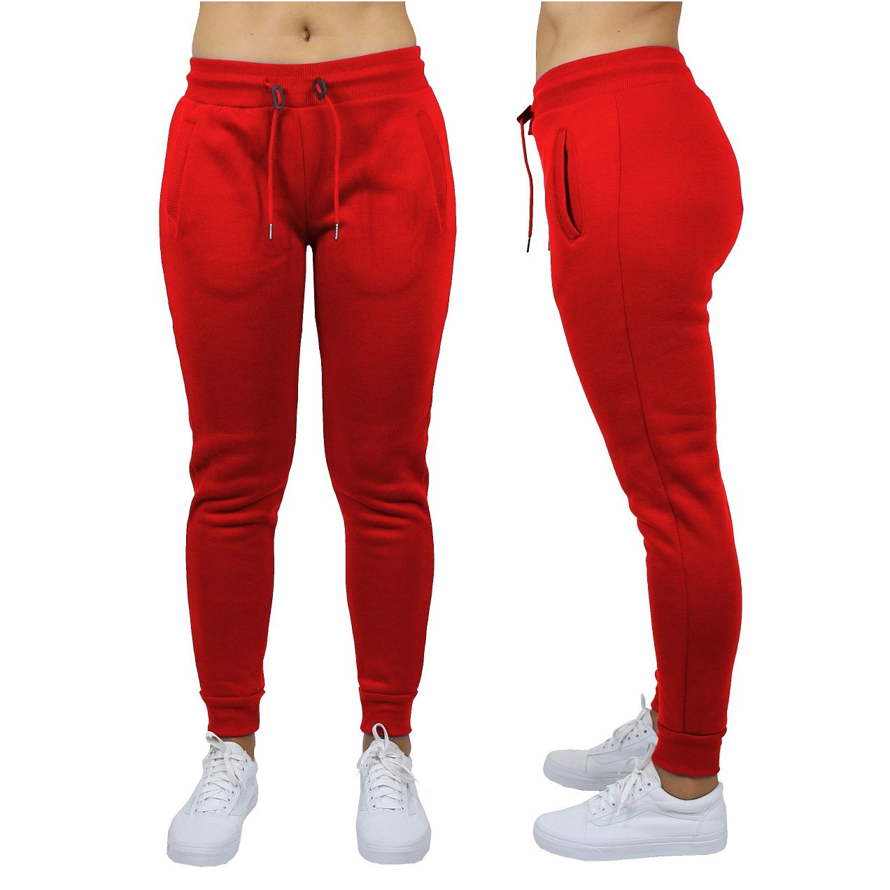 Wholesale Women's Fleece Jogger Sweatpants in Red