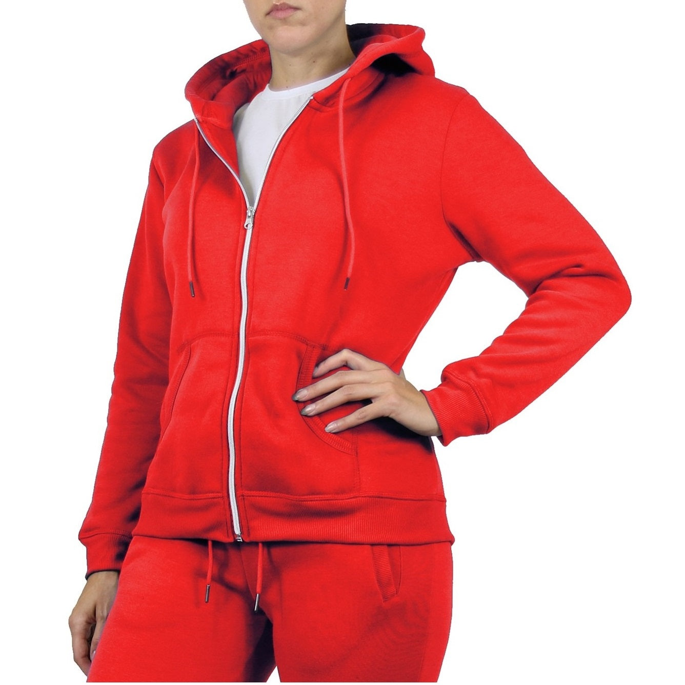 Wholesale Women's Full Zip Fleece-Lined Hoodie in Red
