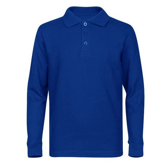 Wholesale Men's Long Sleeve Pique Polo Shirt in Royal Blue