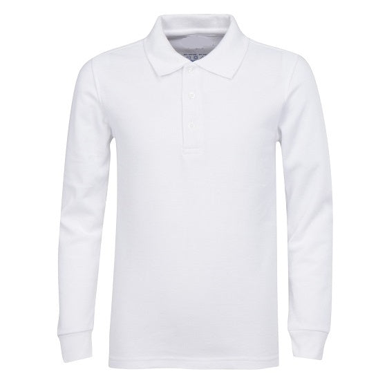 Wholesale Men's Long Sleeve Pique Polo Shirt in White