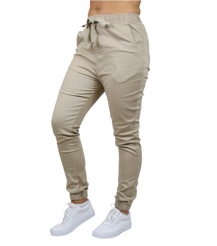 Wholesale Junior Girl's Stretch Drawstring School Uniform Joggers Pants in Khaki