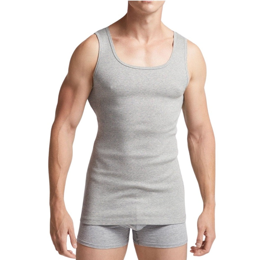 Wholesale Men's Ribbed Tank A-Shirt in Heather Grey