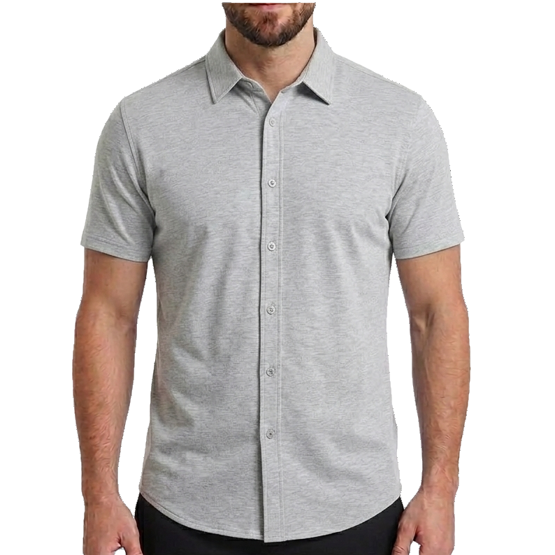 24 Pack Men's Short Sleeve Knit Button-Down Shirt in Grey