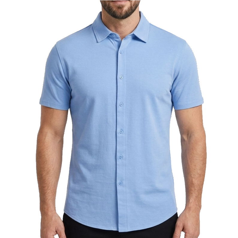 24 Pack Men's Short Sleeve Knit Button-Down Shirt in Light Blue