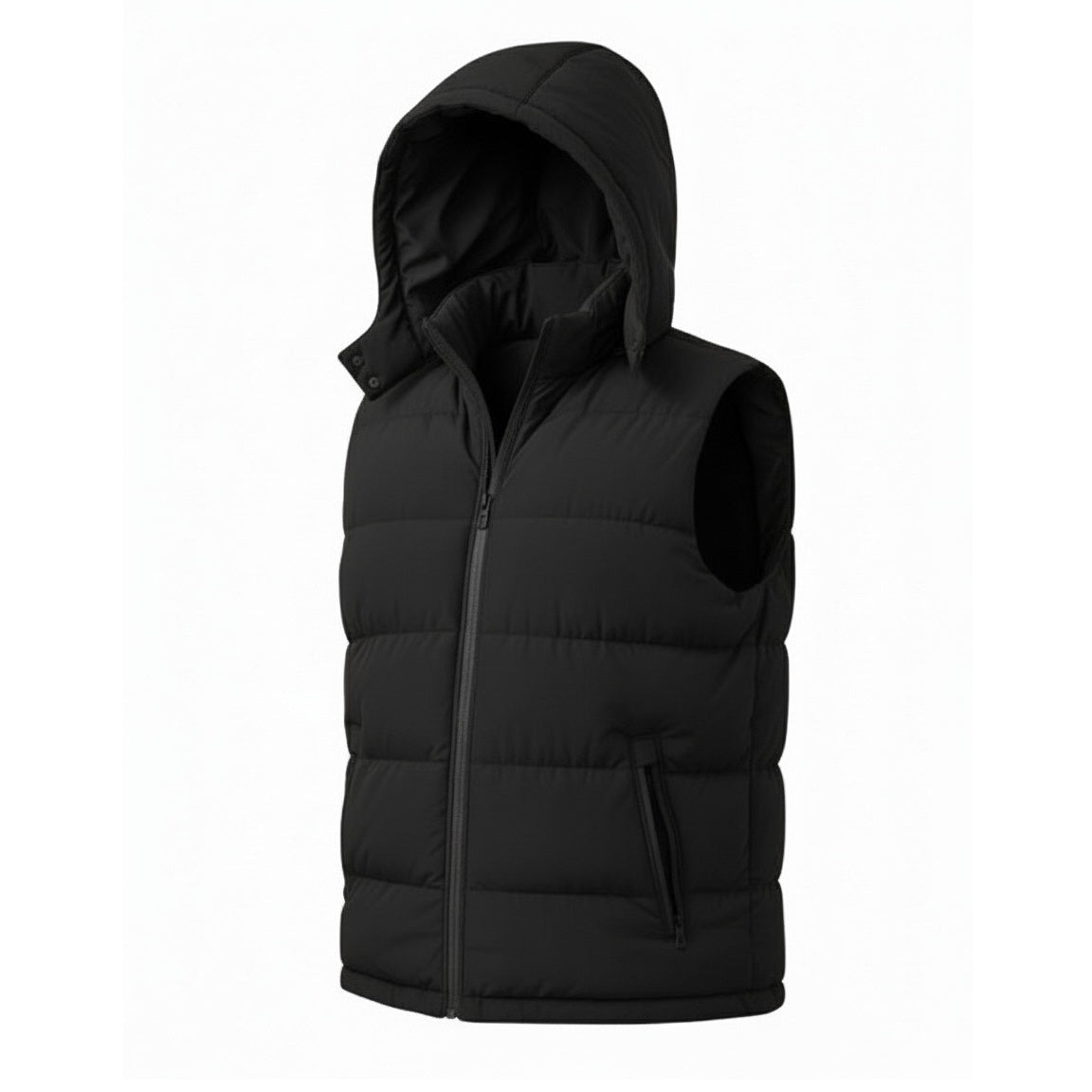 12 Pack Adult Zip Up Hooded Puffer Vest in Black
