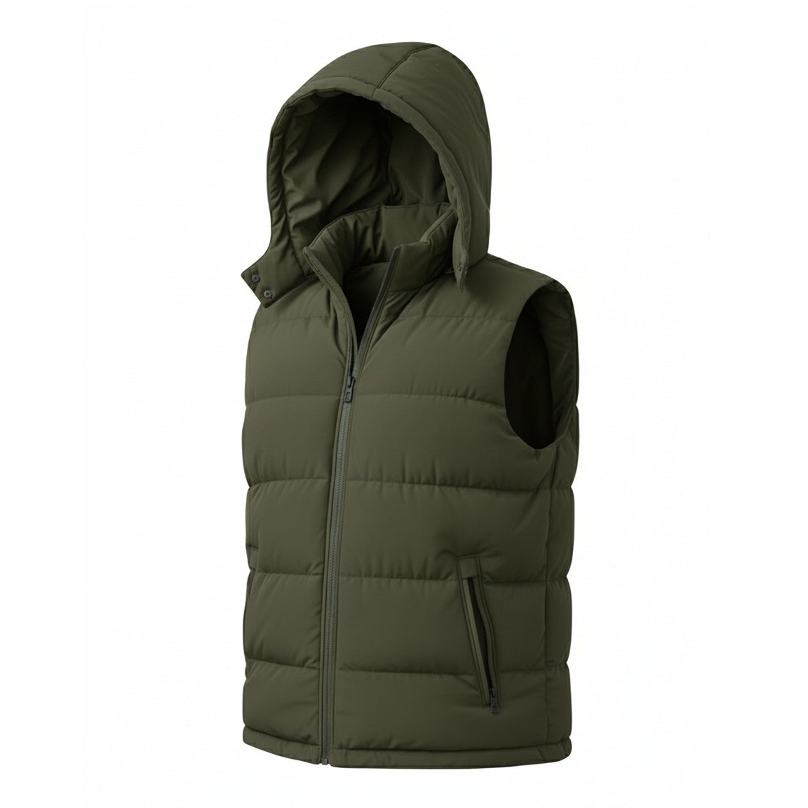 12 Pack Adult Zip Up Hooded Puffer Vest in Olive