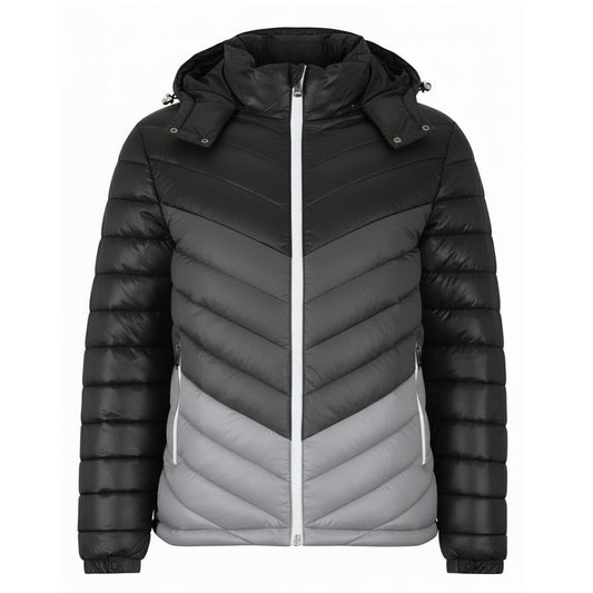 24 Pack Men's 3 Tone Bubble Jacket with Hood - Black / Charcoal / Silver