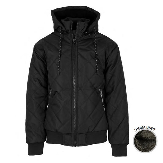 24 Pack Men's Sherpa Lined Hooded Quilted Jacket – Black