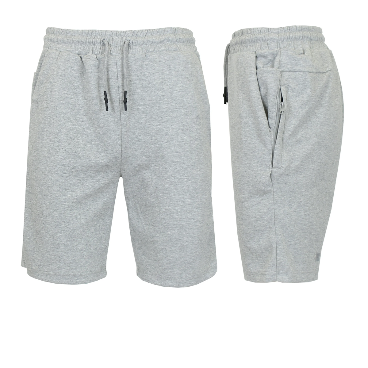 24 Pack Men's Lightweight Fleece Shorts with Zippered Pockets - Heather Grey