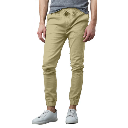 24 Pack Men's Stretch Drawstring Twill Joggers - Khaki