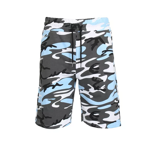 24 Pack Men's Camo Lightweight Fleece Shorts - Light Blue Camo
