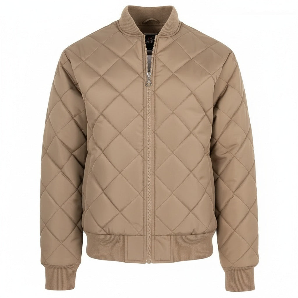 24 Pack Men's Padded Quilted Bomber Jacket – Light Brown
