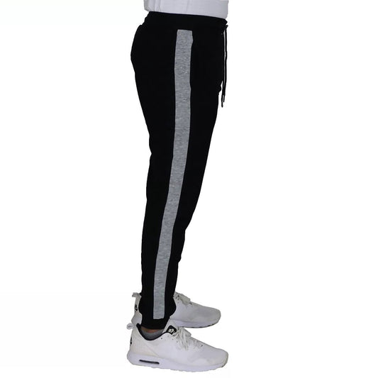 24 Pack Men's Fleece Jogger Sweatpants in Black with Grey Stripe