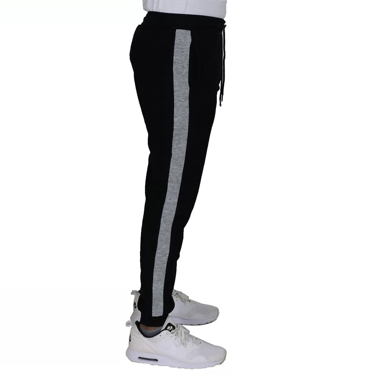 24 Pack Men's Fleece Jogger Sweatpants in Black with Red Stripe