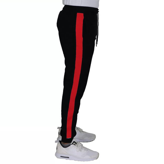 24 Pack Men's Fleece Jogger Sweatpants in Black with Red Stripe