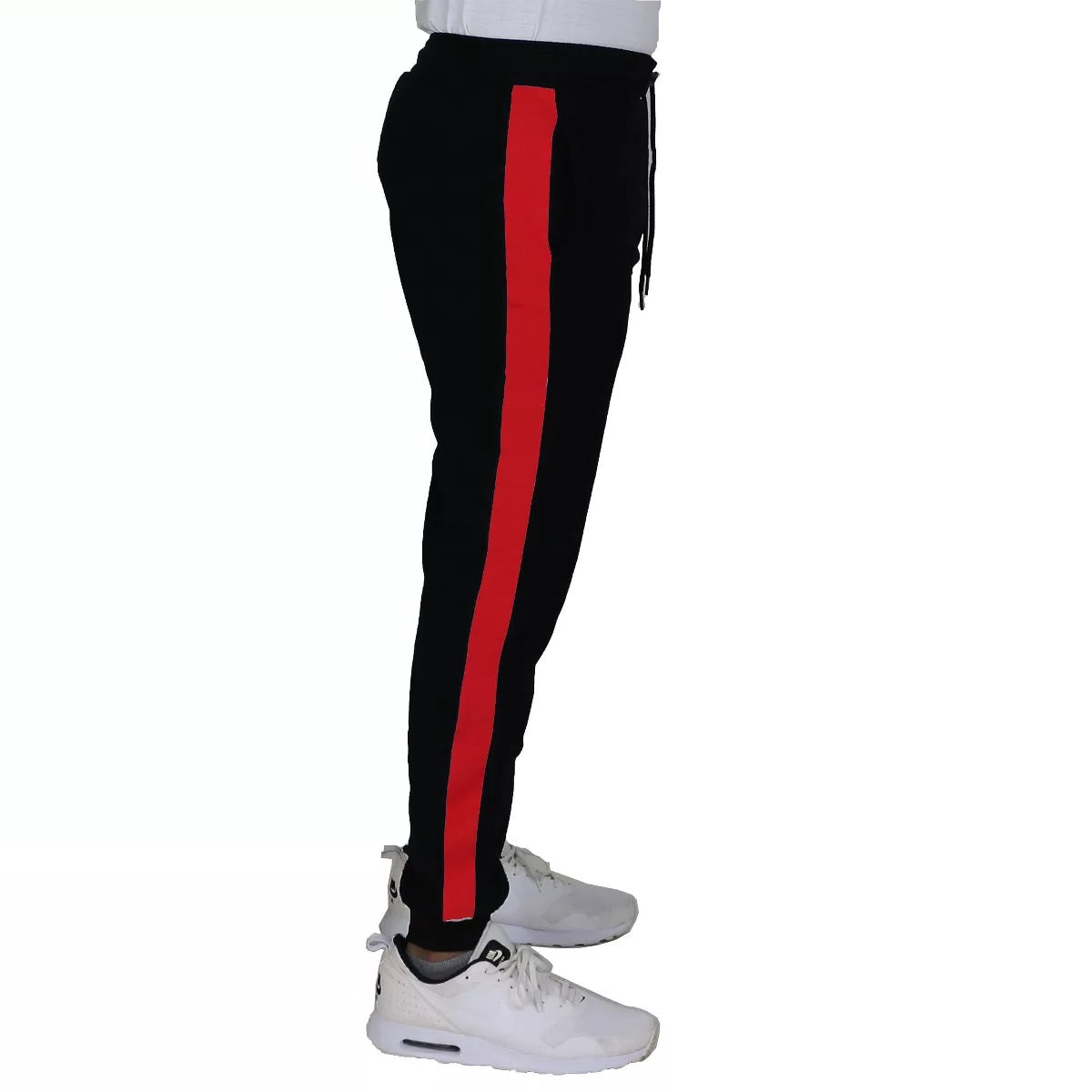 24 Pack Men's Fleece Jogger Sweatpants in Red with Black Stripe