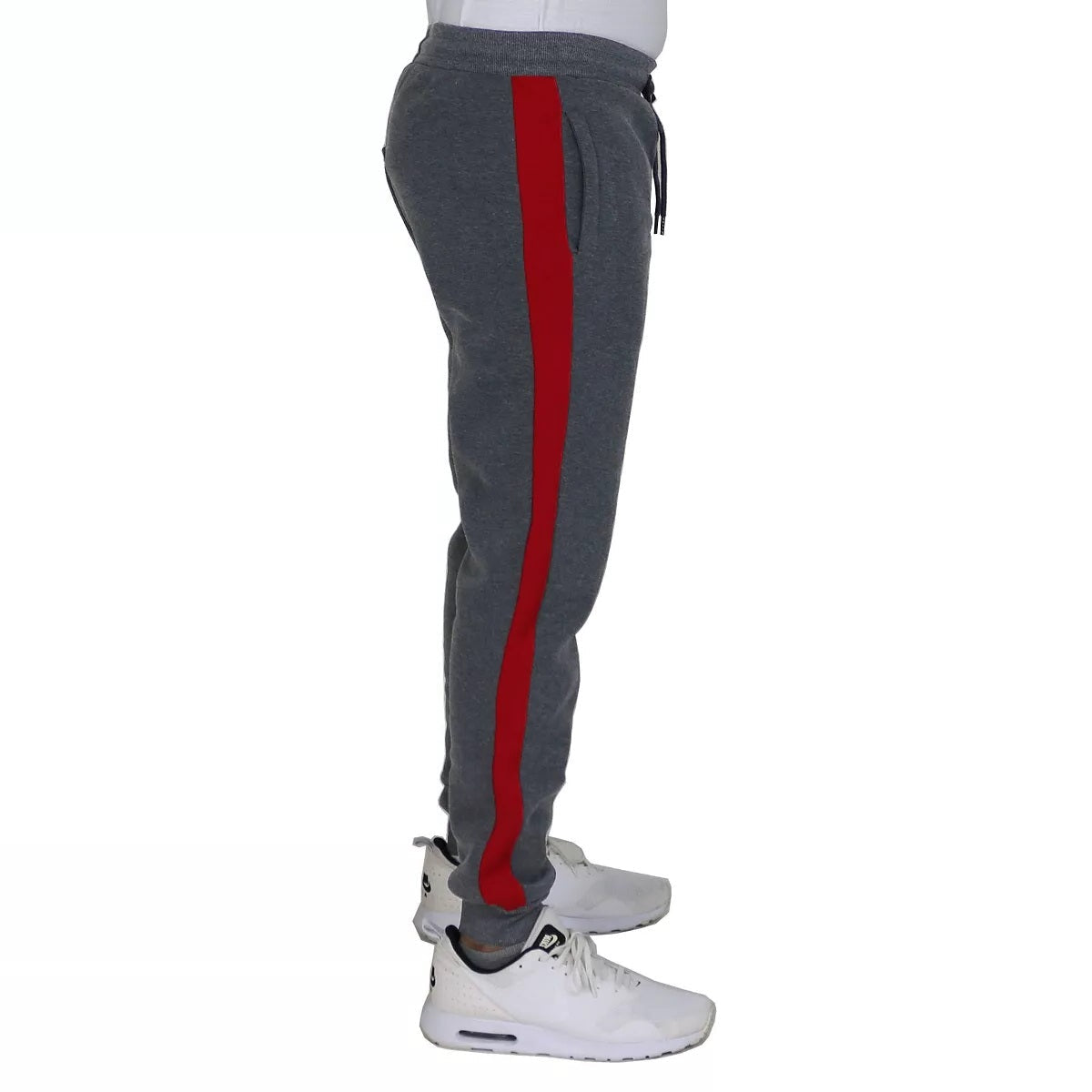 24 Pack Men's Fleece Jogger Sweatpants in Red with Black Stripe