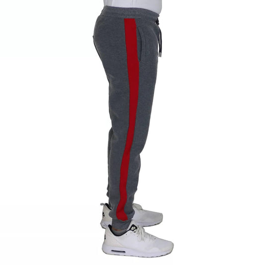 24 Pack Men's Fleece Jogger Sweatpants in Charcoal with Red Stripe