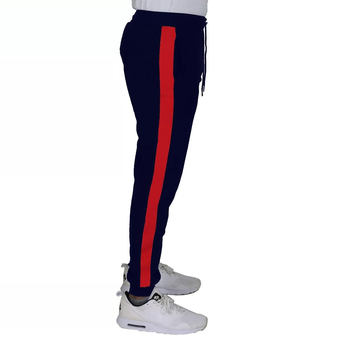 24 Pack Men's Fleece Jogger Sweatpants in Charcoal with Red Stripe