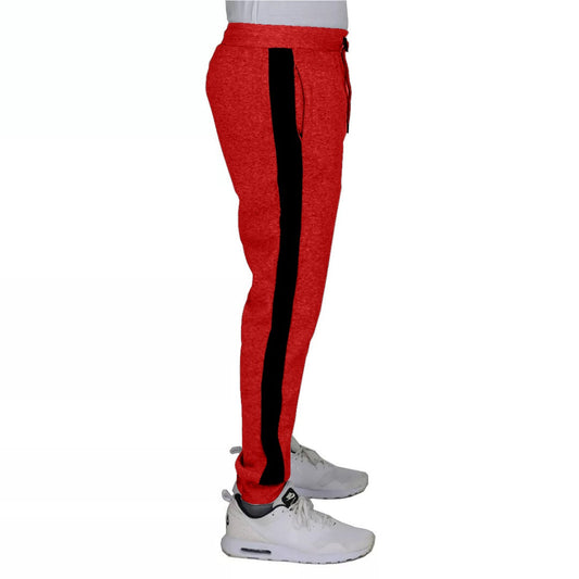 24 Pack Men's Fleece Jogger Sweatpants in Red with Black Stripe