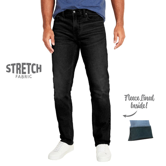 24 Pack Wholesale Men's Fleece Lined Stretch Jeans - Black