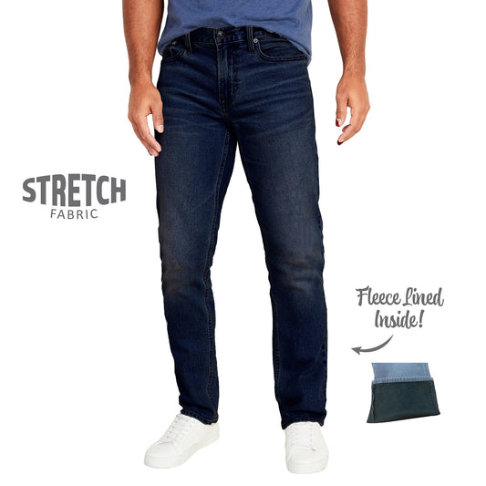 24 Pack Wholesale Men's Fleece Lined Stretch Jeans - Dark Blue