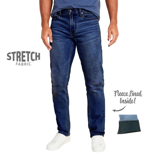 24 Pack Wholesale Men's Fleece Lined Stretch Jeans - Medium Blue