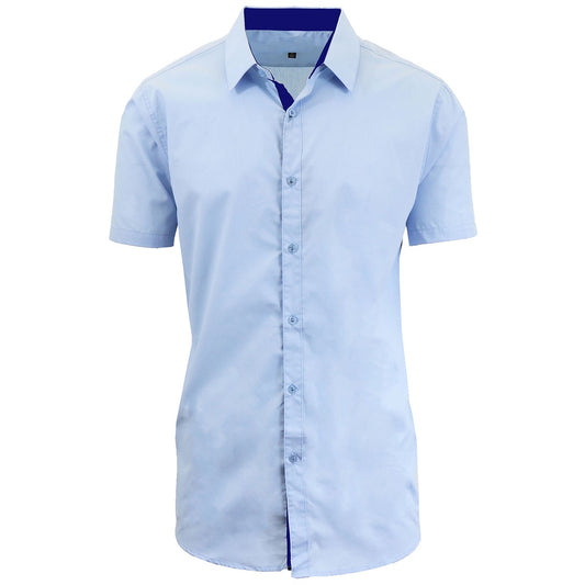 24 Pack Men's Short Sleeve Button Down Shirt in Light Blue