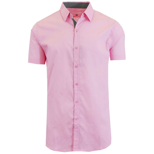 24 Pack Men's Short Sleeve Button Down Shirt in Pink