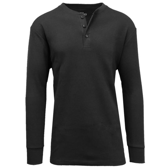36 Pack Men's Thermal Henley Long Sleeve Shirt - Black